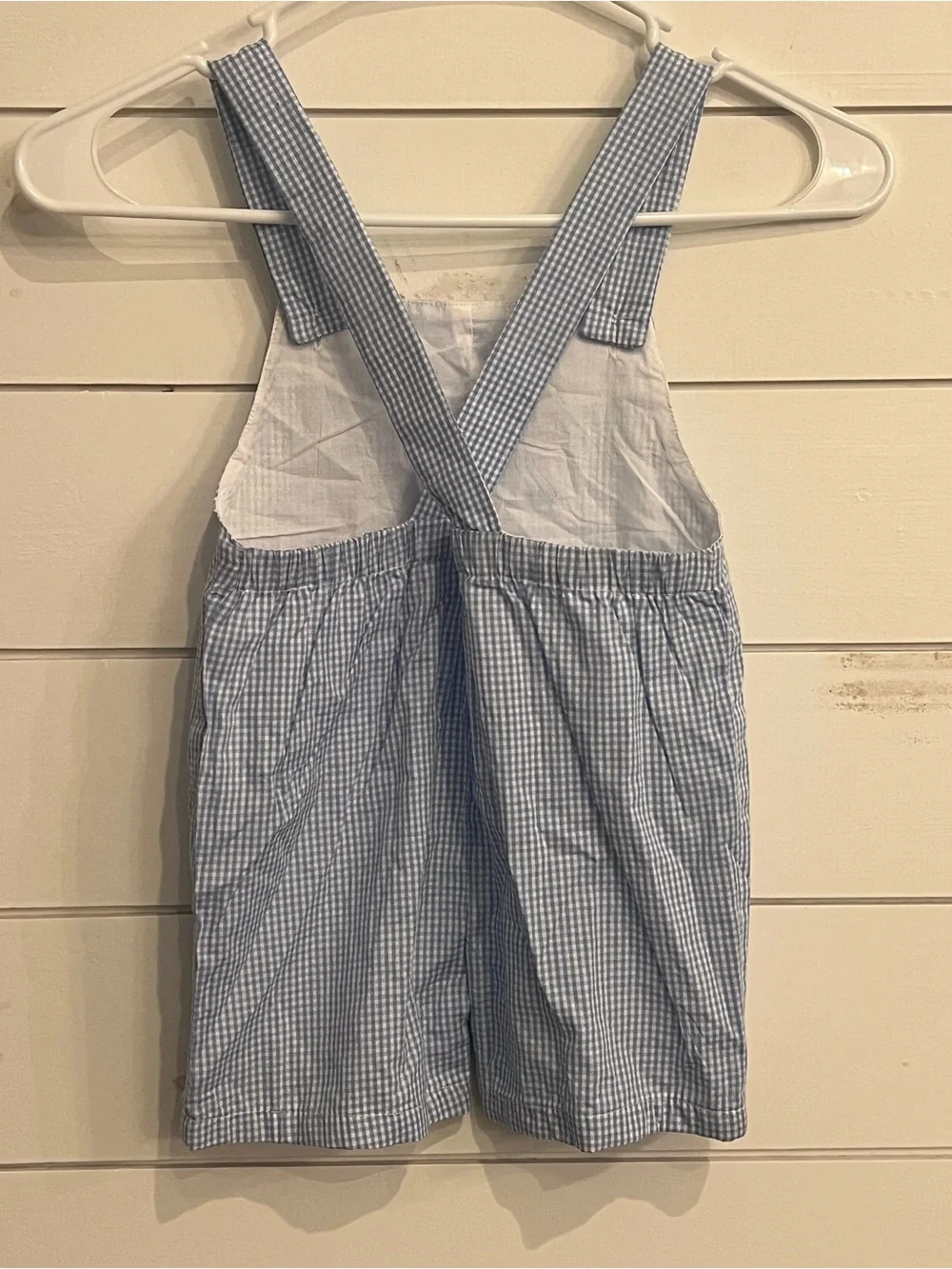 Light Blue Gingham Kids Overalls with Pumpkin Pocket Great Fall Style